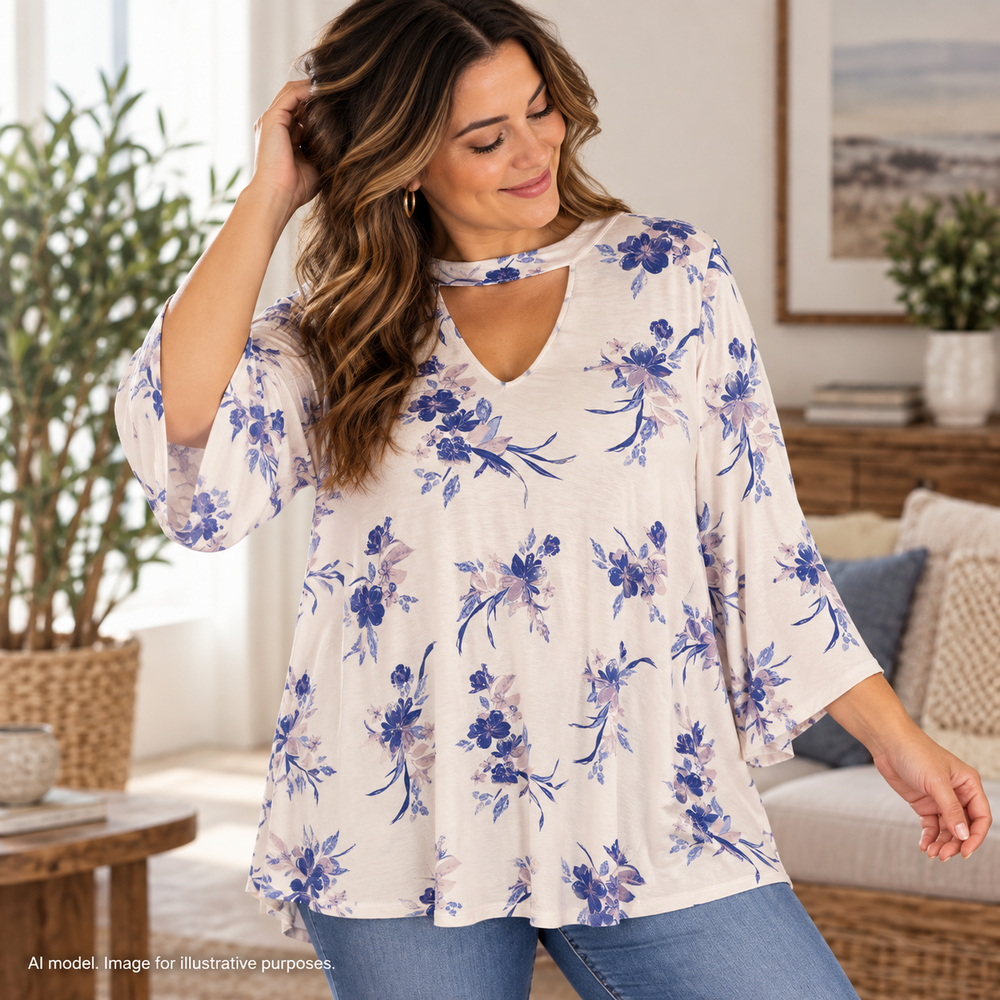 Lysse Shirt Womens L Light Pink Purple Floral Cutout Soft Stretchy Flowy Tunic